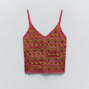 NWT Zara Cactus Jacquard Knit Top